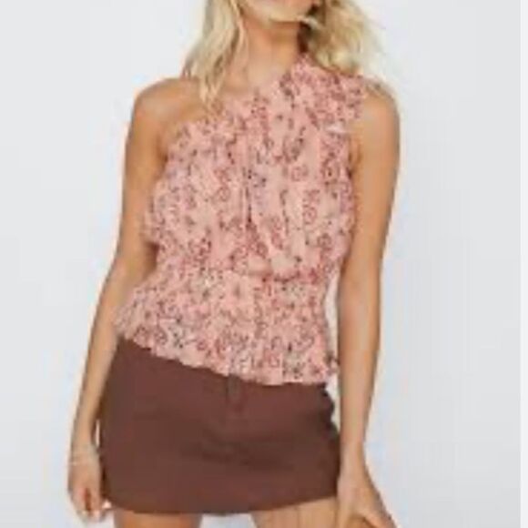 Nasty Gal Paisley‎ Printed Crinkle One Shoulder Crop Top Red Size 10 Nwt - Picture 3 of 8